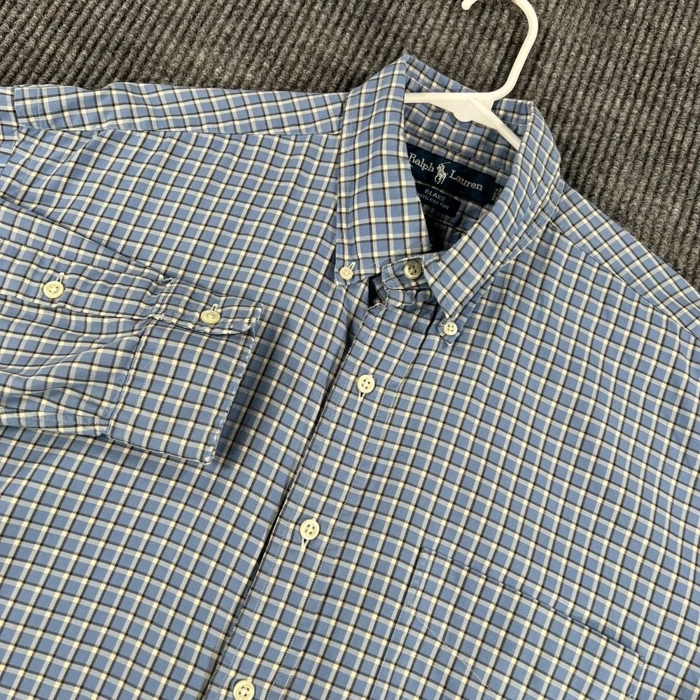 Ralph Lauren Shirt Mens Large Blue Plaid Long Sleeve Button Down Blake Fit